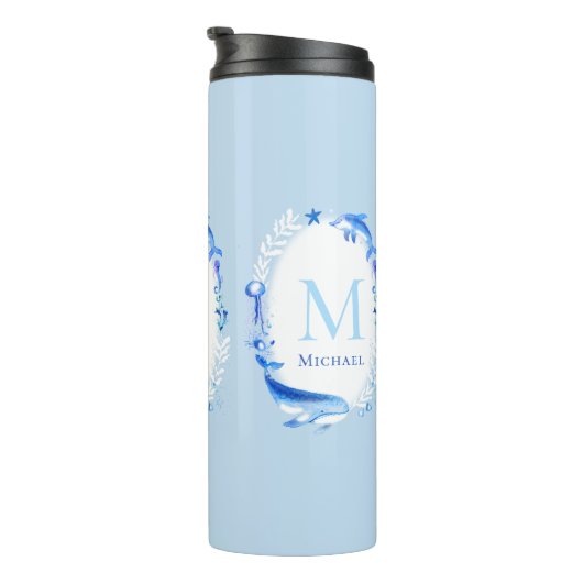 Onder Zee Dieren Nautisch Strandgeschenk gepersona Thermosbeker (Geroteerd rechts)