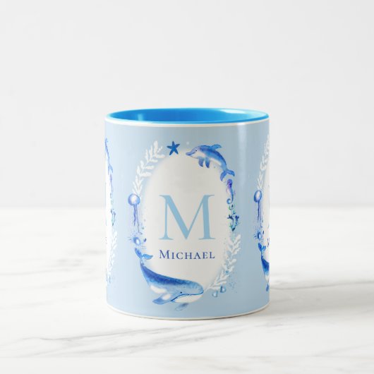 Onder Zee Dieren Nautisch Strandgeschenk gepersona Tweekleurige Koffiemok (Center)