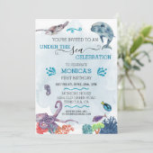 Onder Zee Dolfijn Verjaardag Oceaan Schildpad Kaart (Staand voorkant)