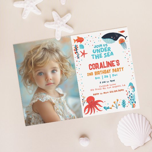 Onder Zee Foto Birthday Invitation Kaart