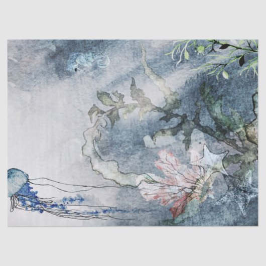 Onder Zee Jellyfish Corals Waterverf Tissue P Tissuepapier (Voorkant)