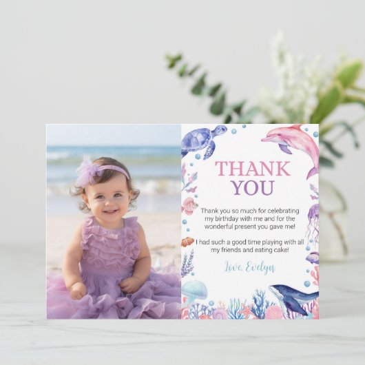 Onder Zee Kind Verjaardag Foto Bedankkaart (Staand voorkant)