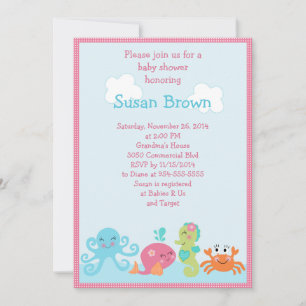 Onder Zee life/Girl Baby shower Invitation 2 Kaart