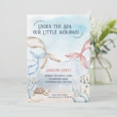 Onder Zee Little Mermaid Waterverf Birthday Kaart (Staand voorkant)