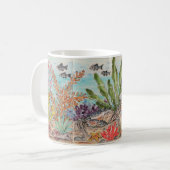 Onder Zee Marine Life Crab Coral Fish Shells Art Koffiemok (Voorkant links)