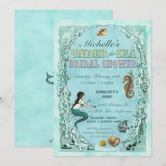 Onder Zee Mermaid Bridal Shower Kaart (Voorkant / Achterkant)