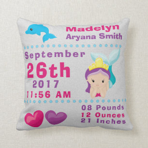 Onder Zee Mermaid Dolphin Birth Notice Stats Kussen