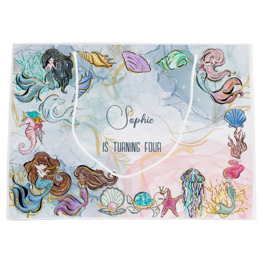 Onder zee Mermaids kinderen jarig Groot Cadeauzakje (Voorkant)
