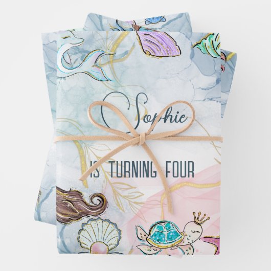 Onder zee Mermaids kinderen jarig Inpakpapier Vel (In situ)