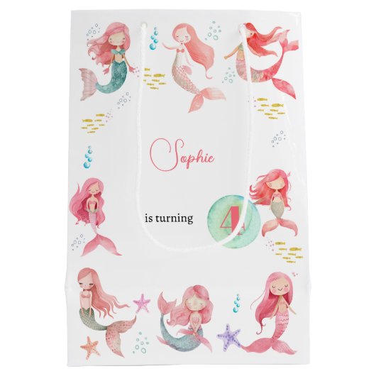 Onder zee Mermaids kinderen jarig Medium Cadeauzakje (Achterkant)