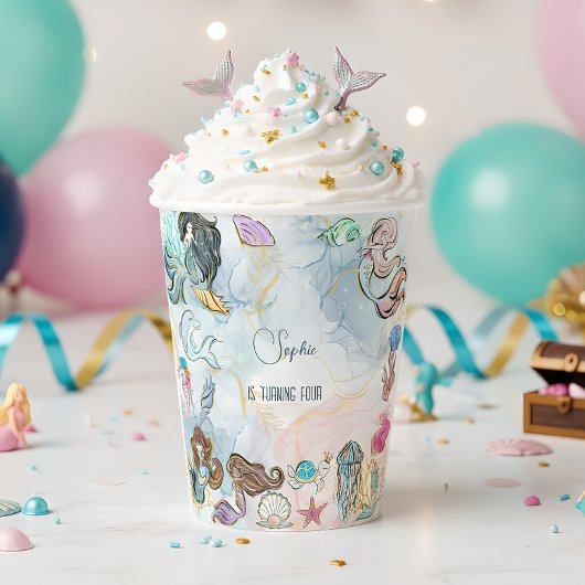 Onder zee Mermaids kinderen jarig Papieren Bekers
