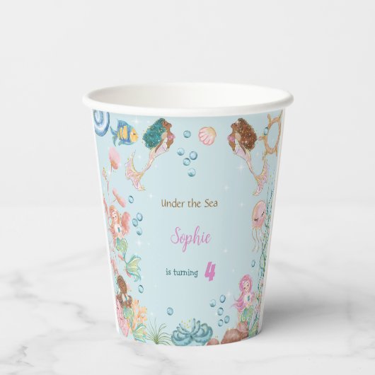 Onder zee Mermaids kinderen jarig Papieren Bekers (Achterkant)