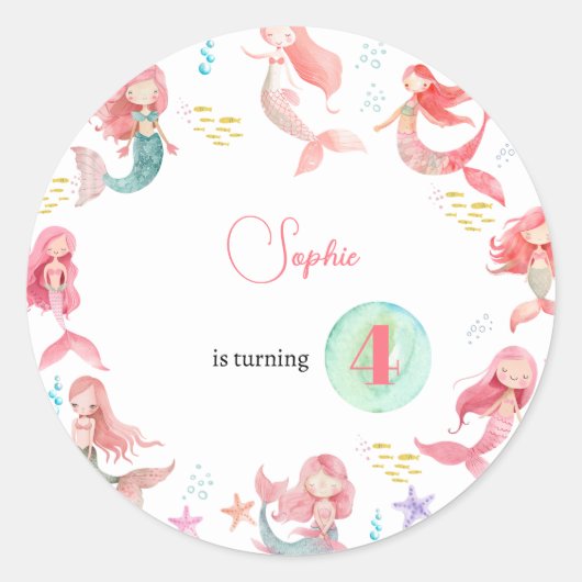 Onder zee Mermaids kinderen jarig Ronde Sticker (Voorkant)