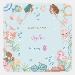 Onder zee Mermaids kinderen jarig Vierkante Sticker