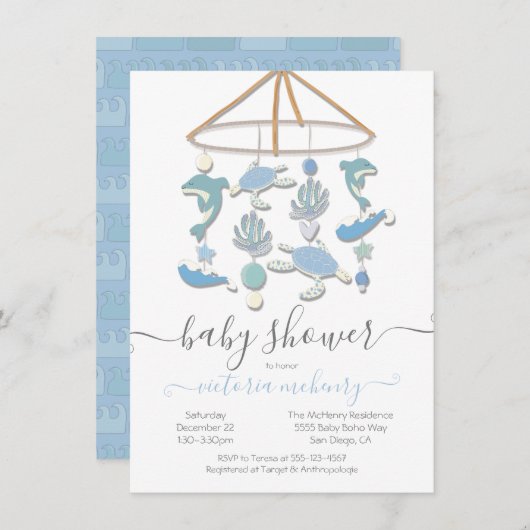 Onder Zee Mobile Baby shower Invitation Kaart (Voorkant / Achterkant)
