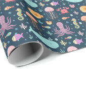 onder zee oceaandieren octopus vis walvis cadeaupapier (Rol Hoek)