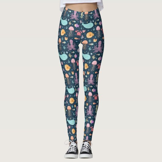 onder zee oceaandieren octopus vis walvis leggings (Voorkant)