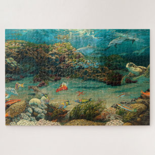Onder zee-/oceaandolfijnen/zee schildpad/karton legpuzzel