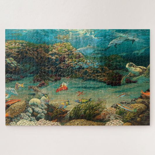 Onder zee-/oceaandolfijnen/zee schildpad/karton legpuzzel (Horizontaal)