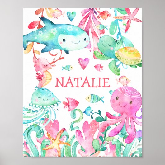 Onder Zee Ocean Personalized Nursery Print (Voorkant)