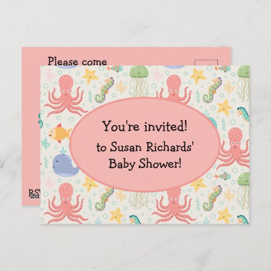 Onder Zee Octopus Baby shower Uitnodiging Briefkaa (Voorkant / Achterkant)