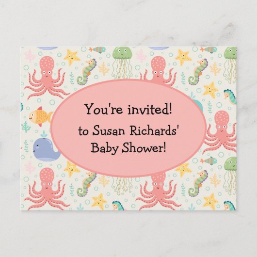 Onder Zee Octopus Baby shower Uitnodiging Briefkaa (Voorkant)
