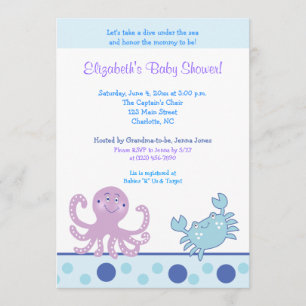 Onder Zee Paarse Octopus & Crab 5x7 Uitnodiging