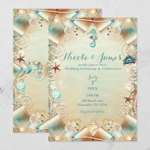 Onder Zee Pearls Ribbon Wedding Kaart