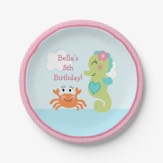Onder Zee Pink Seahorse Crab Paper Bord (Voorkant)