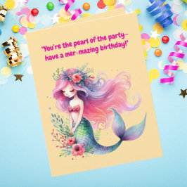 Onder Zee Schattige Zeemeermin Verjaardag Foto Gro Kaart