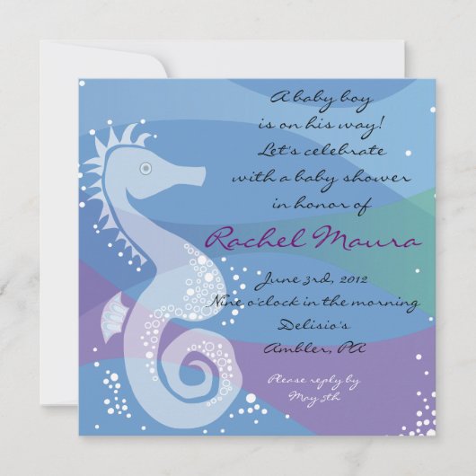 Onder Zee Seahorse Baby Boy Shower Kaart (Voorkant)