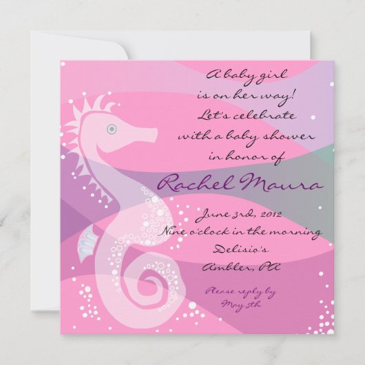 Onder Zee Seahorse Baby Girl Shower Kaart (Voorkant)