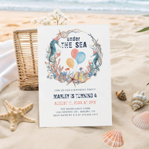 Onder Zee Seahorse Seashell Starfish Birthday Kaart