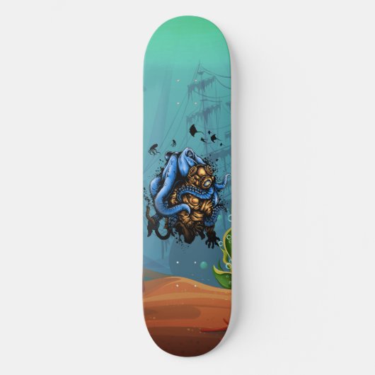 Onder Zee Treasure Hunter Diver Octopus Attack Persoonlijk Skateboard (Voorkant)