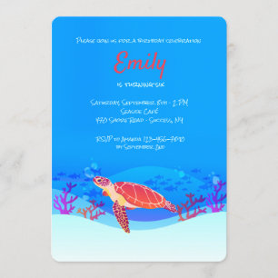 Onder Zee Turtle Birthday Invitation Kaart