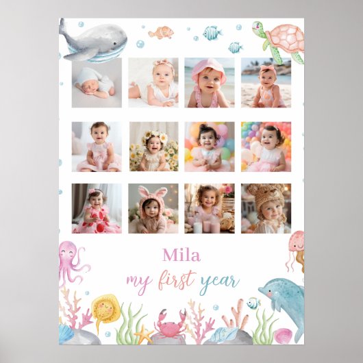 Onder Zee Verjaardag 12 Foto Poster Miljoenste Mom (Voorkant)