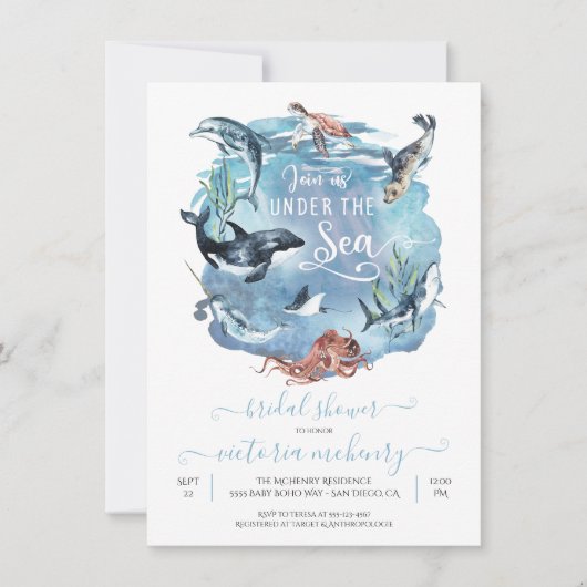 Onder Zee Waterverf Bridal Baby shower Kaart (Voorkant)