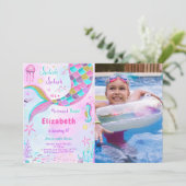 Onder Zee Zeemeermin Verjaardagsfoto Uitnodiging (Staand voorkant)