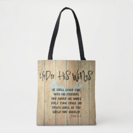 Onder Zijn Vleugels Quote met Feather & Bijbel Ver Tote Bag