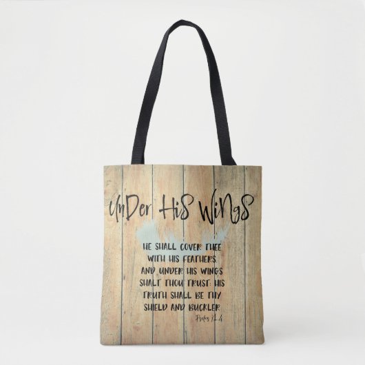 Onder Zijn Vleugels Quote met Feather & Bijbel Ver Tote Bag (Voorkant)