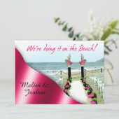 Onderaan de Aisle Fuchsia Hot Pink Beach bruiloft Kaart (Staand voorkant)