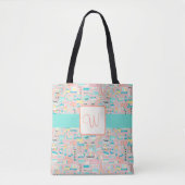 Onderaan de kust NJ Beach Theme Monogram Tote Bag (Voorkant)