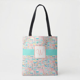 Onderaan de kust NJ Beach Theme Monogram Tote Bag