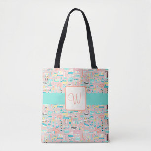 Onderaan de kust NJ Beach Theme Monogram Tote Bag