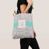 Onderaan de kust NJ Beach Theme Monogram Tote Bag (Dichtbij)