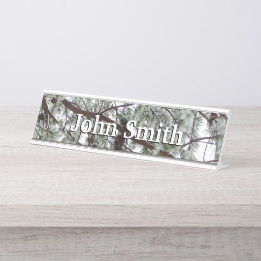 Onderaan de sneeuwbedekte pijnboom Winter Foto Bureau Naambordje (Voorkant)