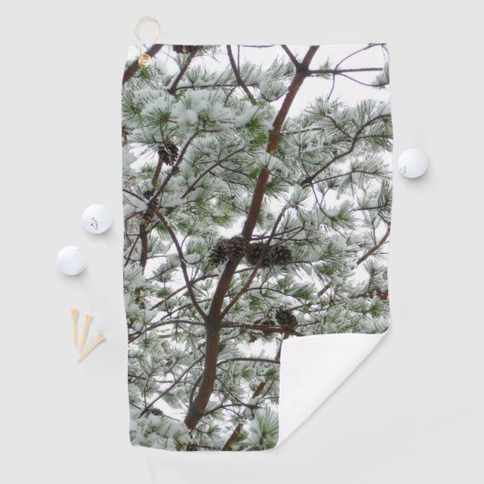 Onderaan de sneeuwbedekte pijnboom Winter Foto Golfhanddoek (Insitu)