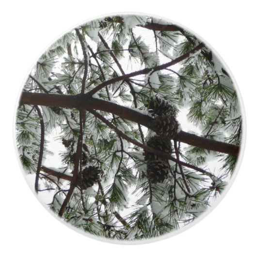Onderaan de sneeuwbedekte pijnboom Winter Foto Keramische Knop (Voorkant)
