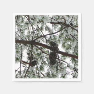 Onderaan de sneeuwbedekte pijnboom Winter Foto Servetten
