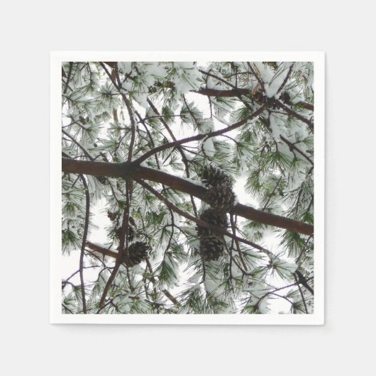 Onderaan de sneeuwbedekte pijnboom Winter Foto Servetten (Voorkant)